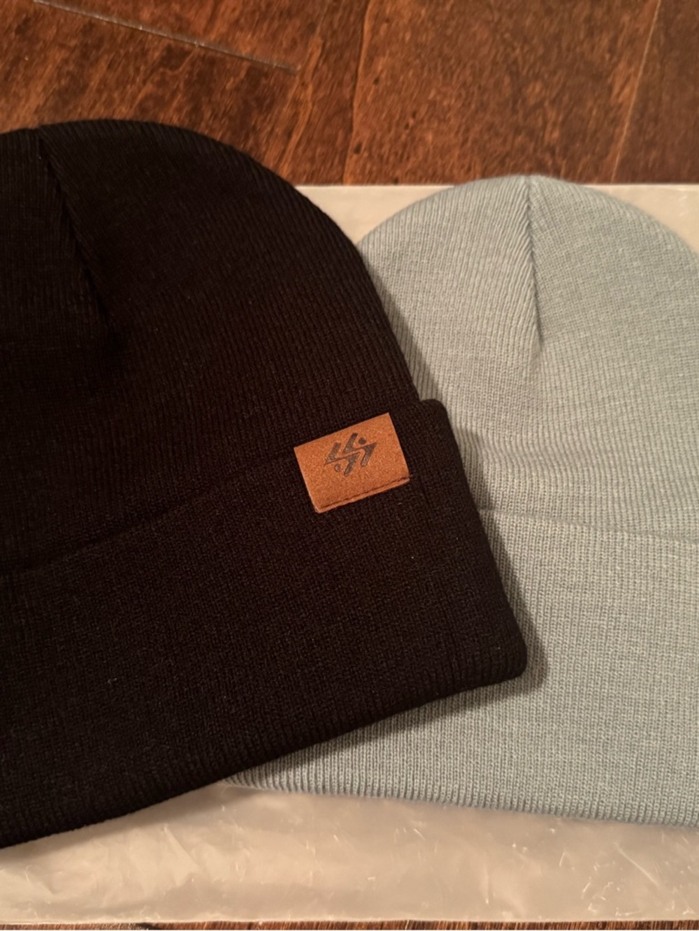Two Knit Beanies - Black & Light Gray